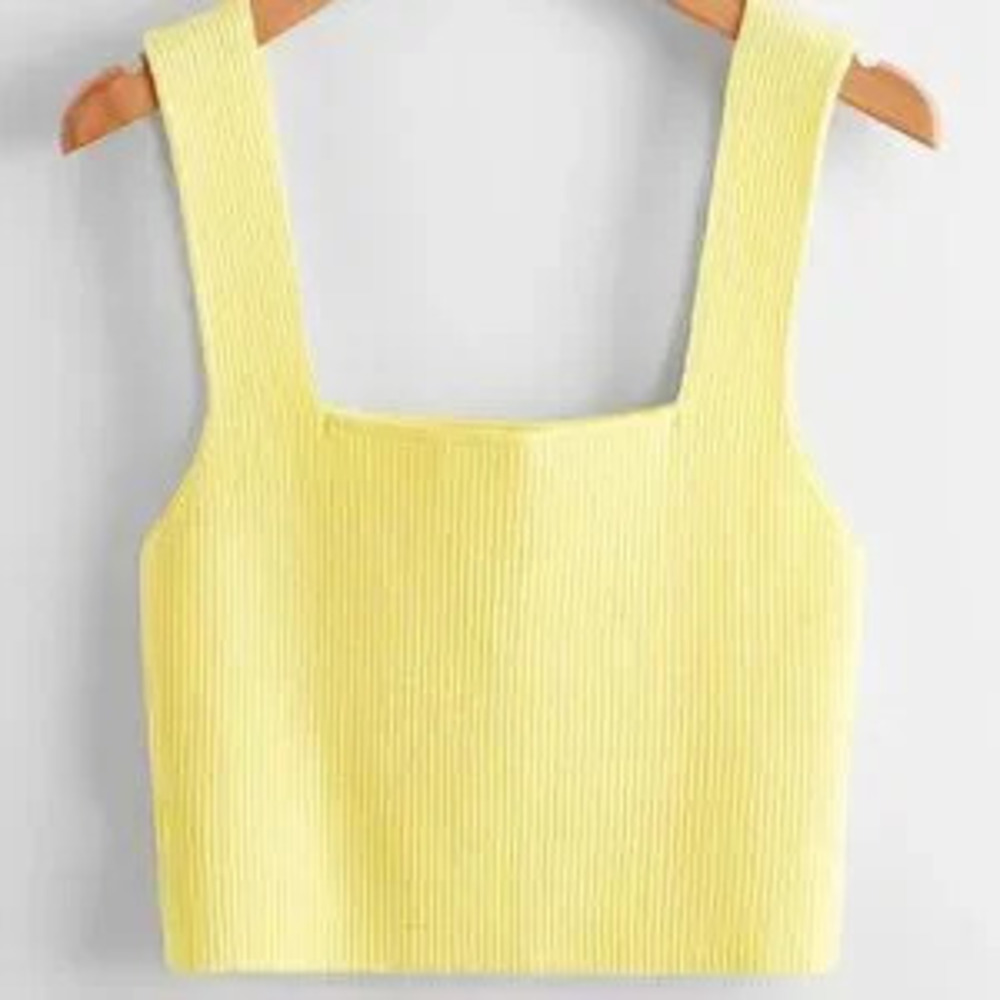 ZARA Yellow Casual Women's Solid Ribbed Knit Top